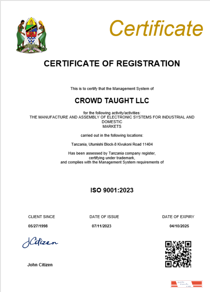 Tanzania business registration certificate Word and PDF template